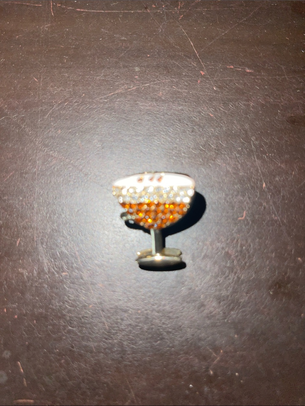 Crystal Pavé Cocktail Glass Pin Brooch - Amber & White